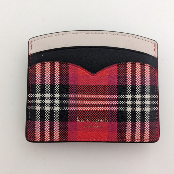 NWT! Kate Spade New York Blinx Owl Plaid Card Holder In Red And Black - Picture 7 of 13